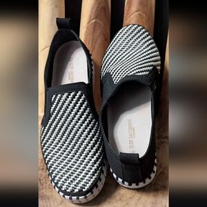 Ilse Jacobsen Black and White Woven Slip-Ons